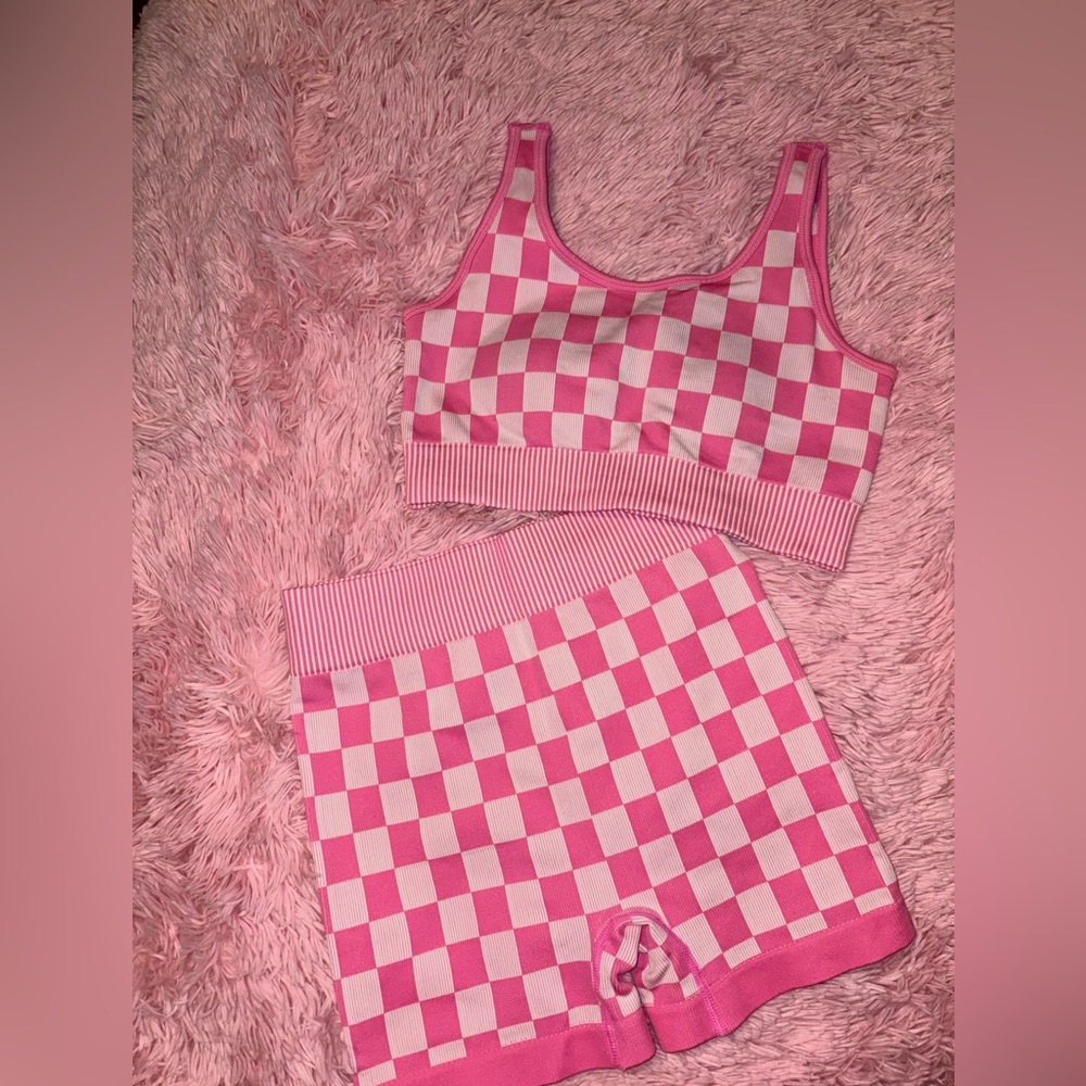 Checked Pink Workout Set